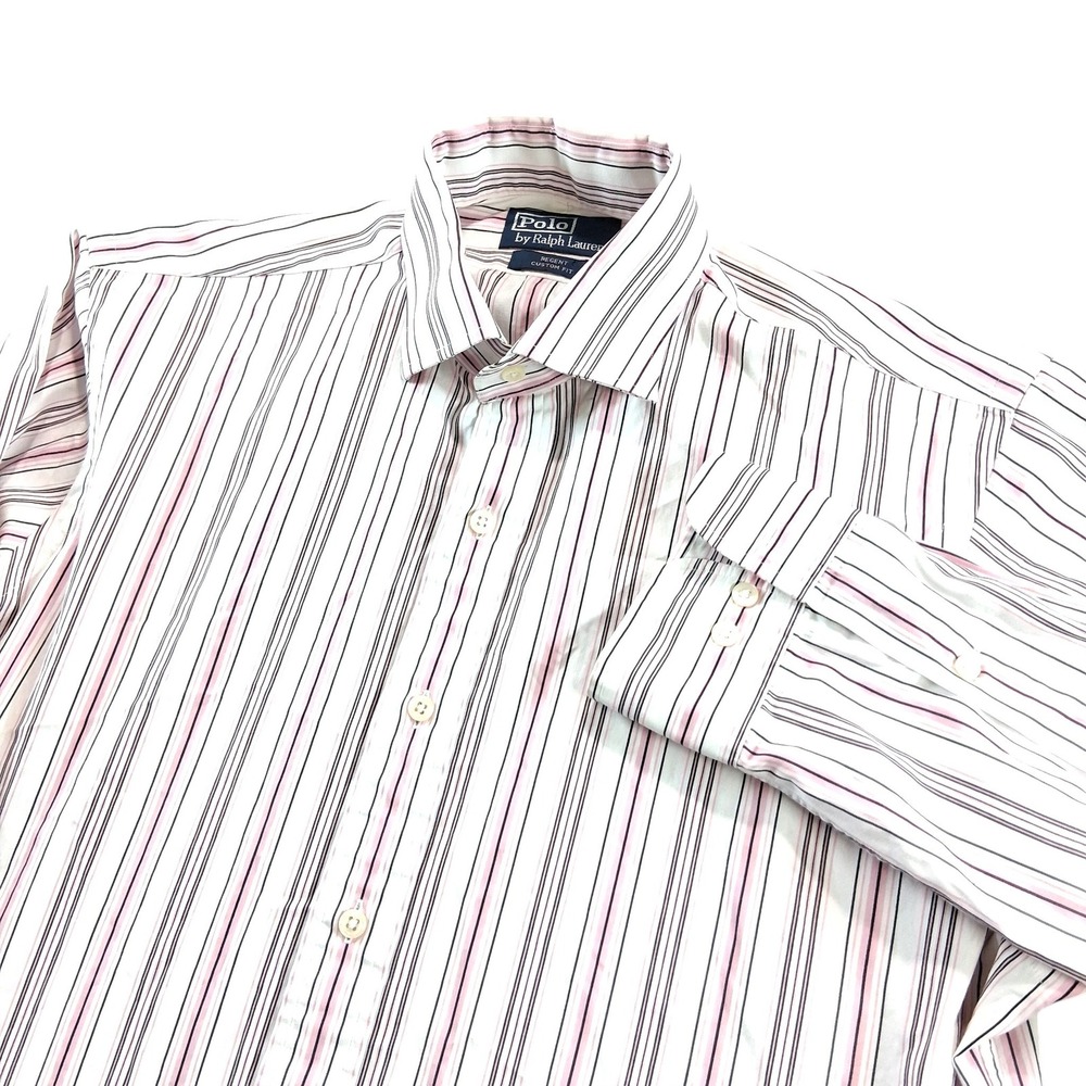 Polo Ralph Lauren Button Down Mens 16 L Pink Striped Regent Custom Fit 19153